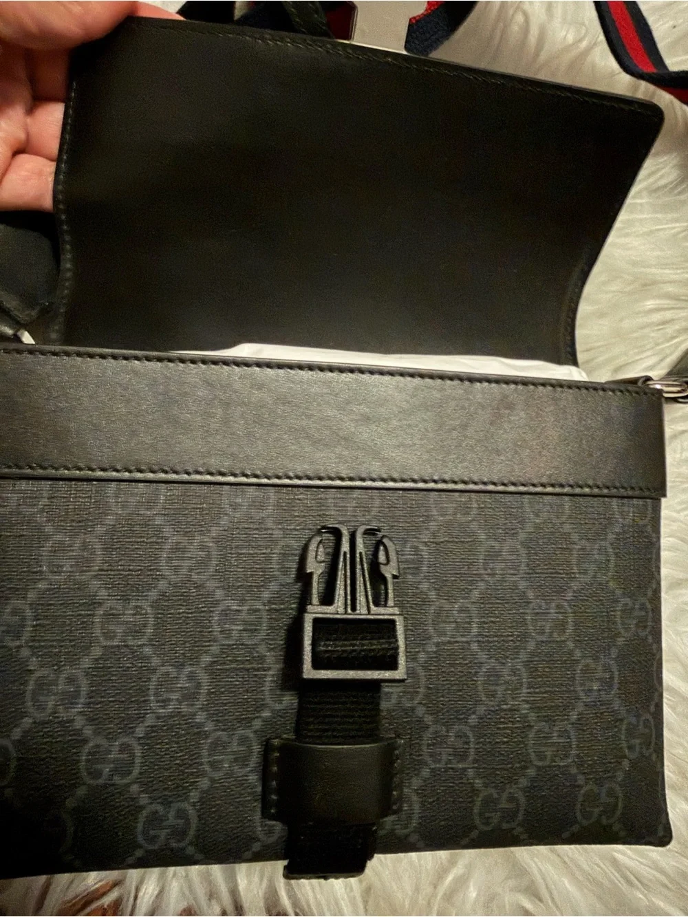 GUCCI Black GG Canvas Mini Messenger Bag